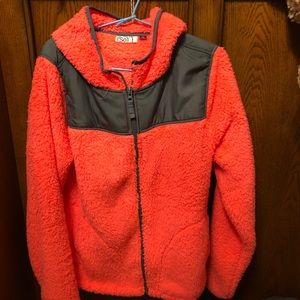 SO faux fur orange grey hooded jacket. Size medium